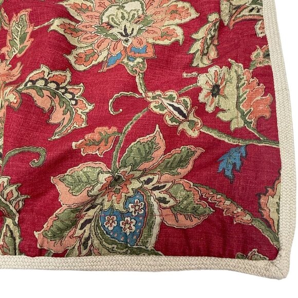 CHAPS Pillow Sham Red Jacobean Floral Burlap Trim Standard Size Cotton Annabelle - Picture 1 of 9